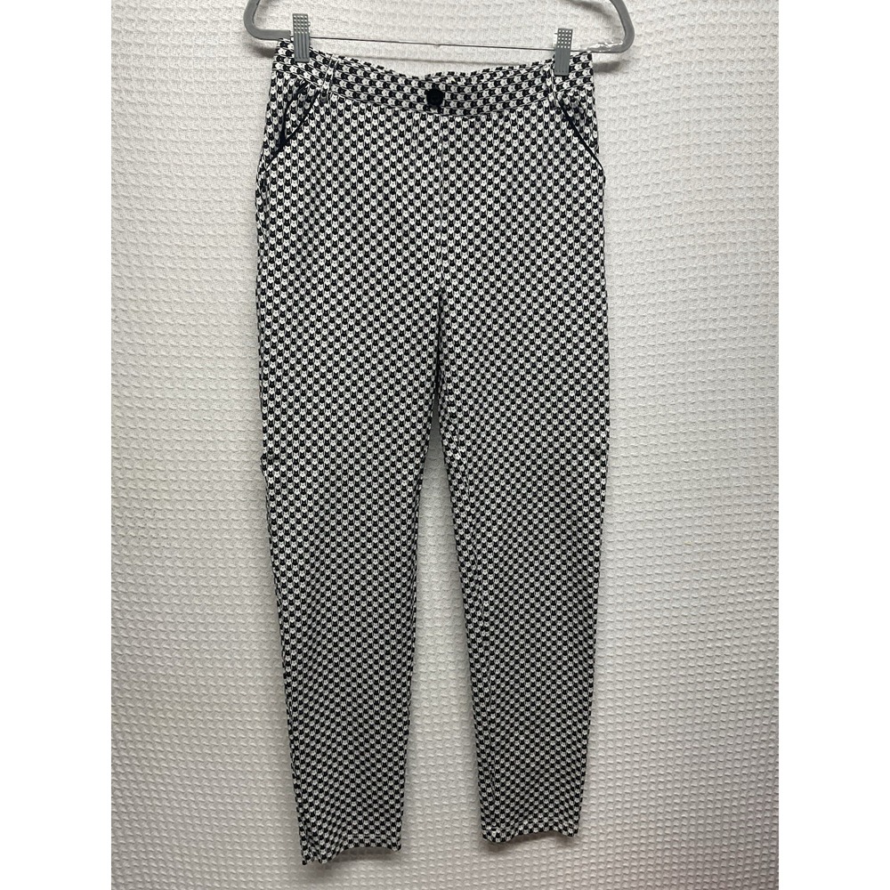 Betabrand Catstooth Pants L Long Black White Houndstooth Ankle Stretch Pull On